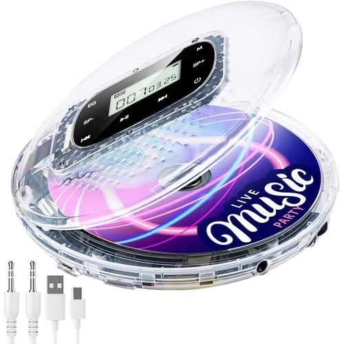 transparente transparente Lecteur CD Portable Intégré Batterie 1000mAh Lecteur de Disque Compact avec Casque Mise à Niveau Lecteurs CD Personnels