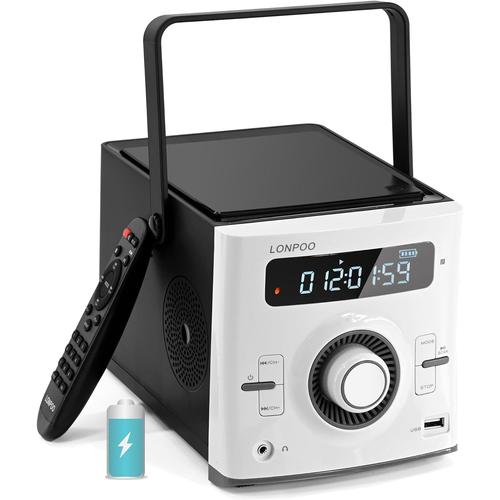 white white Boombox Lecteur CD Portable avec Batterie Rechargeable, 20W Haut - Parleur stéréo avec Bluetooth, USB, entrée aux 3,5 mm,