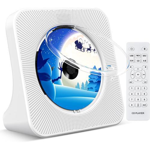 Lecteur CD de bureau blanc Lecteur CD de bureau blanc Lecteur CD Bluetooth 5.0 Lecteur CD Enfant Lecteur CD de Bureau Haut-parleurs intégrés avec télécommande