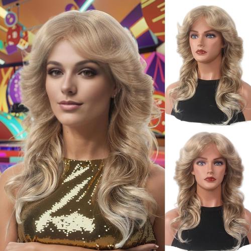 Blond Naturelle Perruque À Plumes Style Disco Années 70 - Pour Femme - Blond Naturel