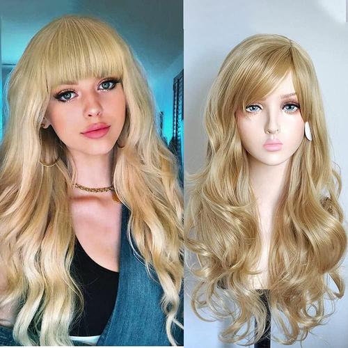 Blond 28 70 Cm Blond Cosplay Bouclé Perruque Femme, Longue Ondulée Synthétique Cheveux Cosplay Wig Anime Parti Halloween Perruques