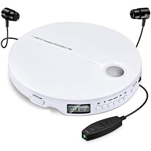 White White Lecteur de CD Portable, Lecteur de Musique HiFi Compact Antichoc, Frais de Musique électronique de Charge USB, Cadeaux pour