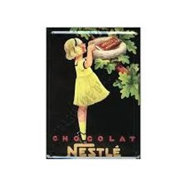 Chocolat Nestlé - Petite Fille - Nid - Plaque Carte Postale Publicitaire Métal Bombée 14,5x20,5 Cm - Les Éditions Clouet 2005