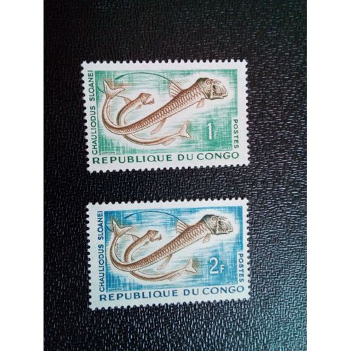 Timbre Congo, République (Brazzaville  Yt 143 - 144 Poisson-Vipère De Sloane (Chauliodus Sloani). 1961 ( 031212 3 )