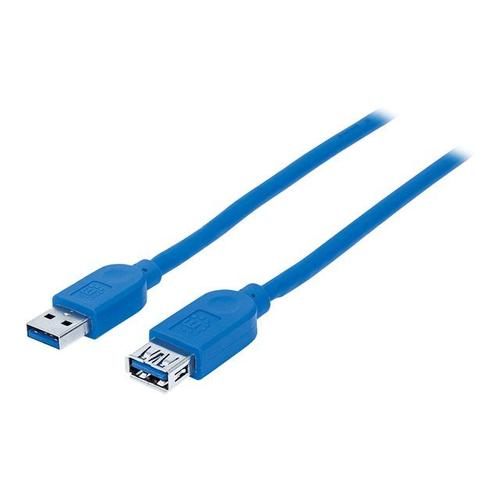 Manhattan USB-A to USB-A Extension Cable, 1m, Male to Female, 5 Gbps (USB 3.2 Gen1 aka USB 3.0), SuperSpeed USB, Blue, Lifetime Warranty, Polybag - Rallonge de câble USB - USB type A (M) pour USB...