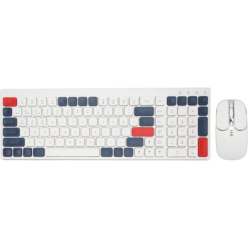 BK100 Ensemble Clavier et Souris coloré, Ensemble Clavier et Souris Bluetooth sans Fil Double Mode 2,4 GHz, 104 Touches, 12 Raccourcis, Type C, pour Téléphone, Ordinateur de (Blanc Bleu)