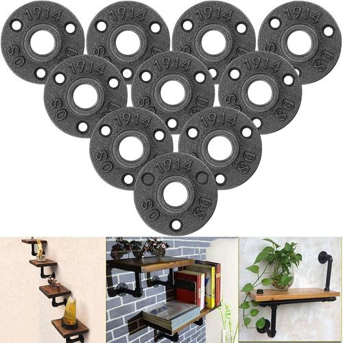 10Pcs 1/2"" Bride de Plancher, Bride Filetée Brides de Tuyauterie Fonte Noir Raccord Fileté 3 Trous pour Industrielle, Meubles et Bricolage Decor, Montage Support Mural Vintage - BSP