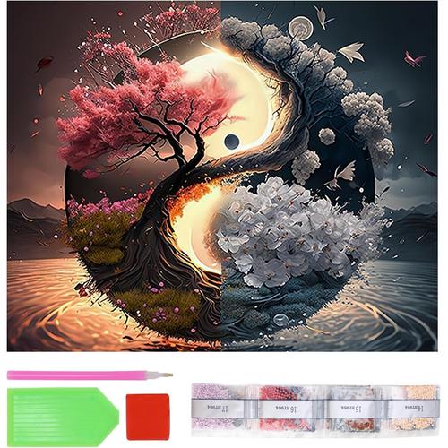 Couleur Peinture Par Numéros Pour Adultes, Arbre Peinture Diamant Adulte, Arbre Yin Yang 5d Diamond Painting, Paysage Diy Diamond Art Painting Kits, Nature Yin Et Yang Diamant Kits 30x40cm