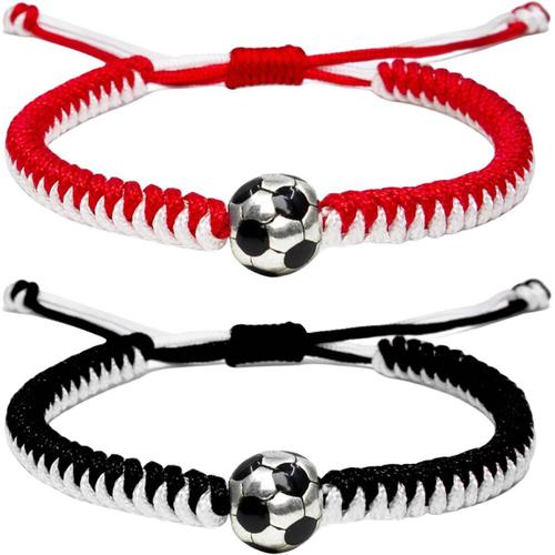 Lot De 2 Bracelets De Football Pour Hommes, Femmes Et Enfants - Accessoires Élégants Pour Les Fans De Football - Cadeaux Pour Garçons Et Filles De 8 À 12 Ans Et Décoration De Jeu, Noir Et Rouge