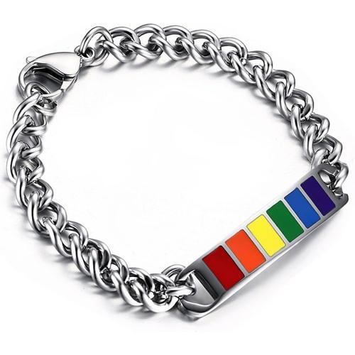 Acier Inoxydable Bracelet Gourmette Arc-En-Ciel Rainbow Chaîne De Main Fantaisie Bijoux Cadeau Pour Femme Homme