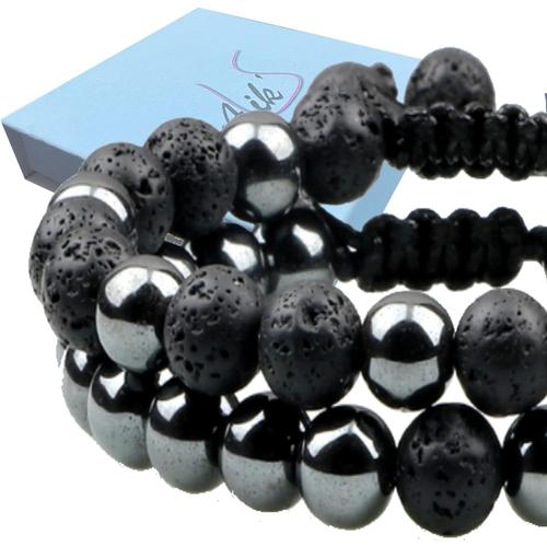 Pierre De Lave Bracelet Duo De Bracelets Pierres Naturelles Protection Chakra Hématite Oeil De Tigre Pierre De Lave Règlable Homme Femme Enfant Avec Boîte Écrin