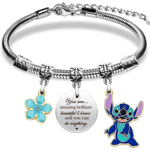 Bleu-A Bracelet Stitch Fille, Stitch Bracelet, Lilo Stitch Bracelet, Stitch Bracelet À Breloques, Stitch Bracelet En Alliage, Bijoux Stitch, Cadeau D'anniversaire Pour Fille S¿Ur Amie