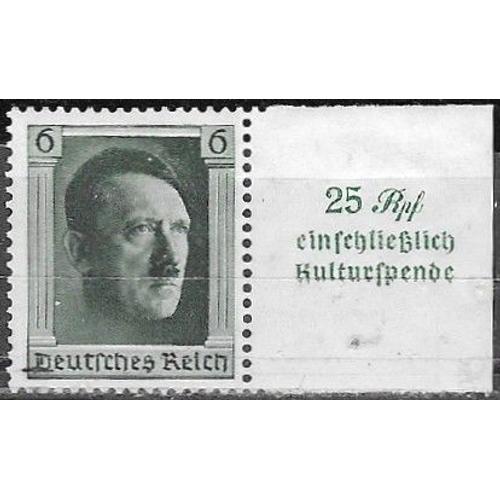 Allemagne, 3ème Reich 1937, Très Beau Timbre Neuf** Luxe Issu Du Bloc Feuillet Yvert 10, Portrait Chancelier Hitler Avec Vignette Au Profit Des Dons Culturels.