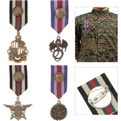 4 Pcs Costume Insigne Militaire Médaille, Militaire Héros Combat Médailles Broche Marine Insigne Militaire Patriote Broche Pin Stripe Pour Femmes Hommes Soldat Manteau Veste Uniforme