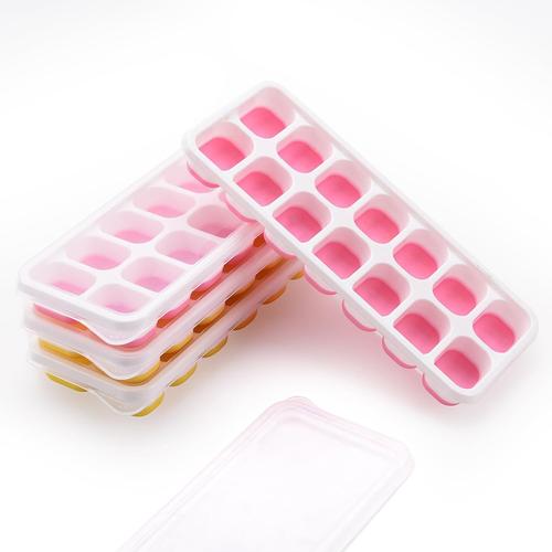 Lot De 4 Bacs À Glaçons En Silicone Avec Couvercle - Aqsacokiya - Sans Bpa - Pour Bouillie De Bébé, Whisky, Fruits - Jaune Et Rose