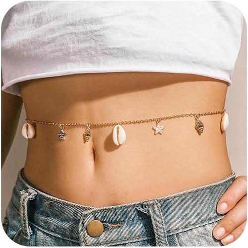 Chaîne Taille Sexy Coquillage Boho Étoile Coquillage Conque Pendentif Chaîne De Corps Bikini Ventre Ceinture Chaîne D'estomac Chaîne De Bijoux Corps Or Cadeaux Pour Les Femmes Et