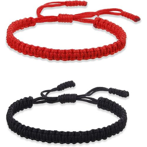 Duo Rouge / Noir Bracelet Tibétain Brésilien Rouge Bouddhiste Couple, Homme Femme, Bijou Réglable Style Été, Beau Bijou, Coup De C¿Ur Idée Cadeau Saint Valentin, Noël, Papa Maman, Fille Or