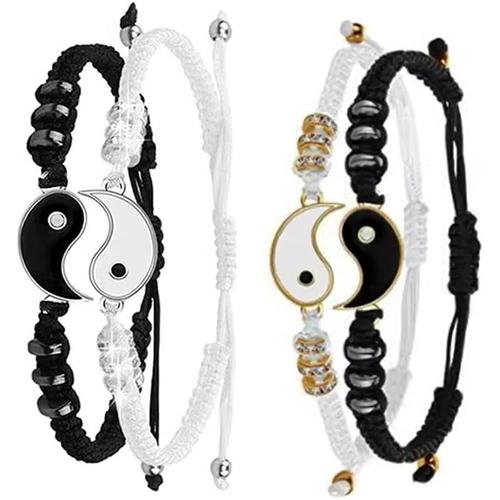 Bracelets Meilleur Ami 4pcs Bracelet À Cordon Ajustable Yin Yang Bracelet Corde Tressée Tai Chi Cadeau De Bijoux Pour Les Bff Relation D'amitié Meilleurs Amis Couple Femmes Homme