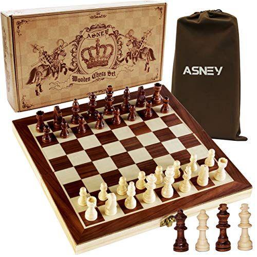 Asney Upgraded Magnetic Chess Set, 12 X 12 Folding Wooden Chess Set With Magnetic Crafted Chess Pieces, Chess Game Board Set With Storage Slots, Includes Extra Kings, Queens And Carry Bag