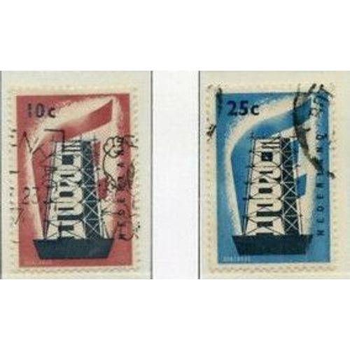 2 Timbres Oblitérés Europa Pays-Bas 1956