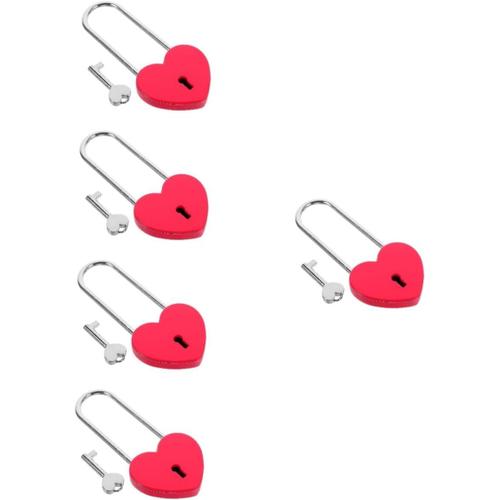 Rosex5pcs 5 Pièces Coeur Serrure Valises Casiers Armoire De Rangement Couple Souhaitant Serrure Petit Sac À Dos Serrures Petits Cadenas Avec Clés Petite Valise Cadenas Journal Métal 100mm