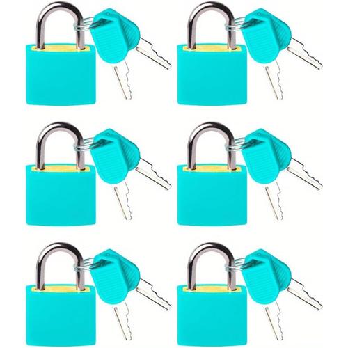 Bleu Clair Lot de 6 cadenas antivol de avec 2 clés pour valise de, cadenas en alliage de zinc, boîtier en plastique, cadenas à bagages pour dortoir d'école, casier de salle de sport (bleu clai