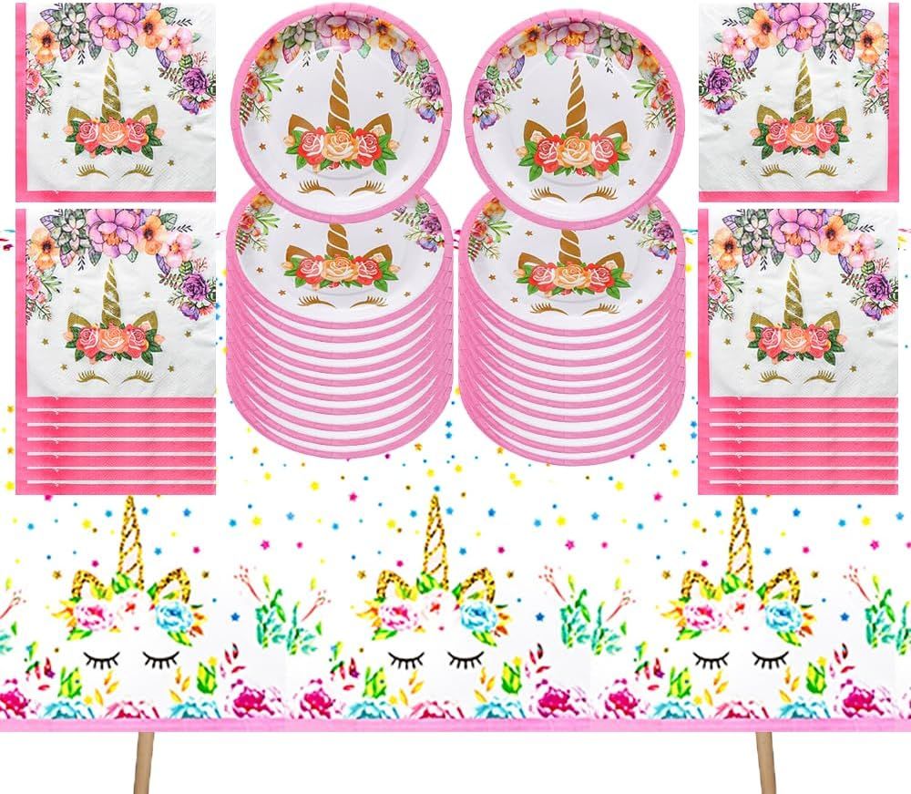 C Vaisselle Anniversaire Licorne,Decoration Anniversaire Licorne,Assiettes Serviettes Nappe,Peut accueillir 20 personnes (C)