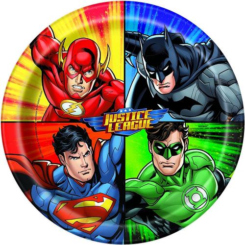 Multicolour Party Assiettes en Carton écologiques-23 cm-Fête à thème Justice League-Paquet de 8, 49965EU, Multicolour