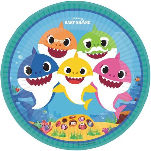 Blanc 9909039-66 8 Assiettes Baby Shark Rond Papier 23 cm