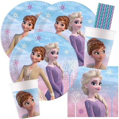 Set de fête 44 pièces La Reine des Neiges 2 Wind Spirit ¿ Assiettes, gobelets en carton, serviettes, pailles pour 8 enfants