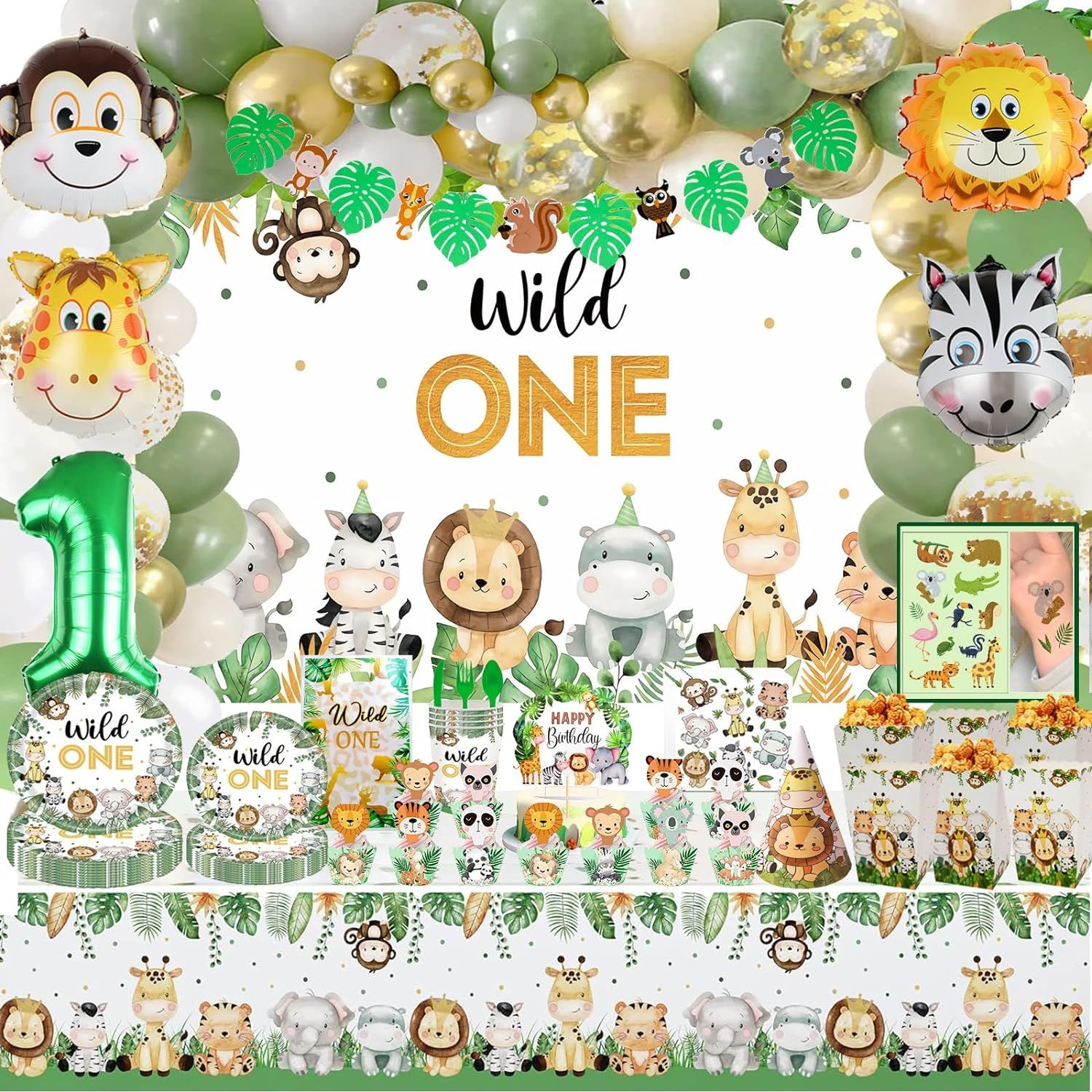 Decoration Anniversaire 1 an Garcon,Deco Anniversaire 1 an Fille,Anniversaire Jungle Safari, Ballon Anniversaire 1 an,Décoration Anniversaire 1 an, Déco Anniversaire 1 an,Assiette Jetable Anniversaire