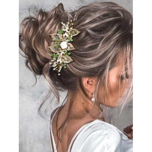 Dorée Serre-Tête De Mariée En Forme De Fleur Dorée Avec Strass Et Strass Pour Femme Et Fille