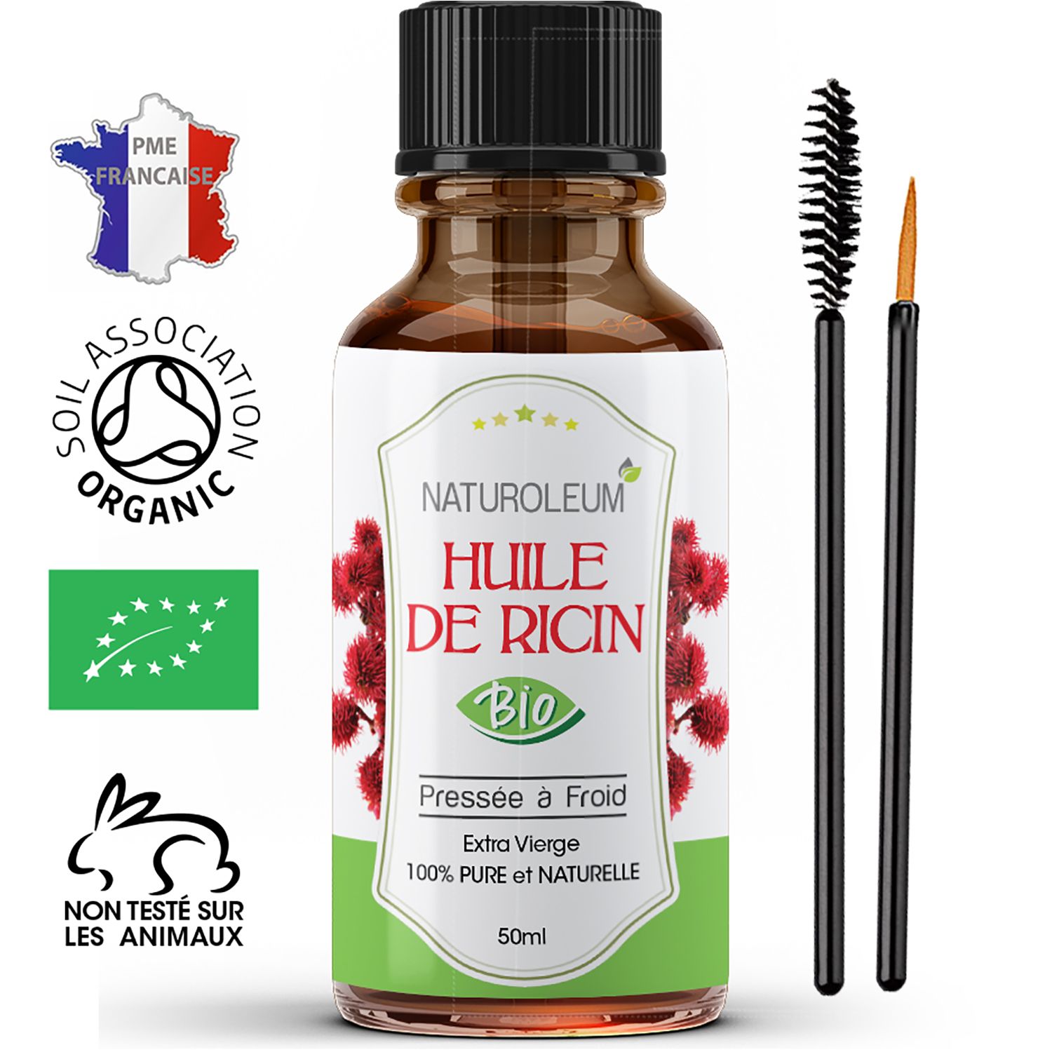 Huile De Ricin 100% Bio Naturoleum Pressée À Froid, Pure Et Naturelle - Extra Vierge - Soin Nourrissant Pour Cheveux, Cils, Ongles, Peau, Barbe (50ml) 