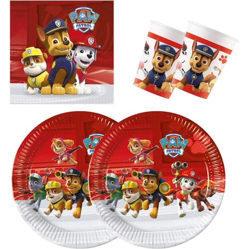 Multicolore 10137427 - Set de fête S Paw Patrol Ready for Action, Lot de 52 pièces, 16 assiettes, 16 gobelets, 20 serviettes, vaisselle jetable, vaisselle de fête, décoration de table, Marvel