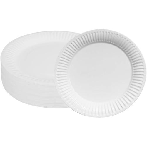 Blanc 100 Assiette Carton, Assiette Jetable, Biodégradable, Convient Pour Garden Party, Barbecue Party, Anniversaire D'enfant, Mariage Et Autres Événements, Robuste 250 G/M2, Ø 18 Cm (Blanc)