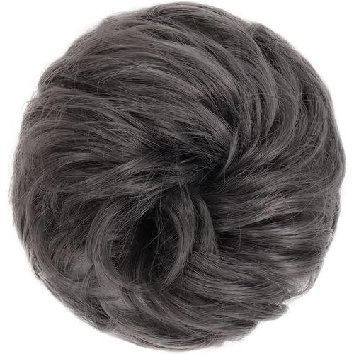 Gris Chignon Désordonné Donut Hair Bun Chouchou Pour Femmes Filles, Postiche De Chignon Synthétique Ondulé Bouclé Avec Élastique, Extensions De Cheveux En Chignon Désordonné, Vrais Chignons Humains 