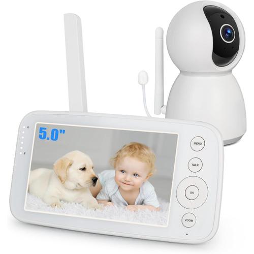 Kit Babyphone Caméra Moniteur Pour Bébé 5 Avec Caméra Et Audio Baby Phone Vidéo Ptz Caméra 1080p Écran Ips 720p Fhss Privé Et Sécurisé Vision Nocturne Mode Vox Portée 300m