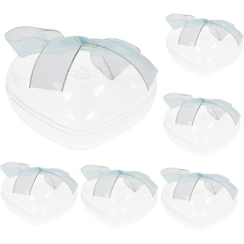 Bleu 6 Pièces Bonbonnière En Forme De Coeur Ornement D'ampoule De Noël Boule D'ornement À Remplir En Forme De Coeur Mini Pot De Conservation De Bébé Mariage Boule De Neige Plastique