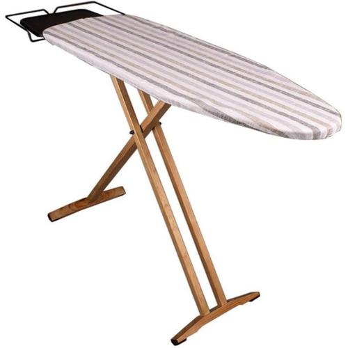 Table à Repasser en Bois Pliable NUBAR 130x47 H92cm Housse 100% Cotton avec Repose Fer et Repose Centrale Vapeur