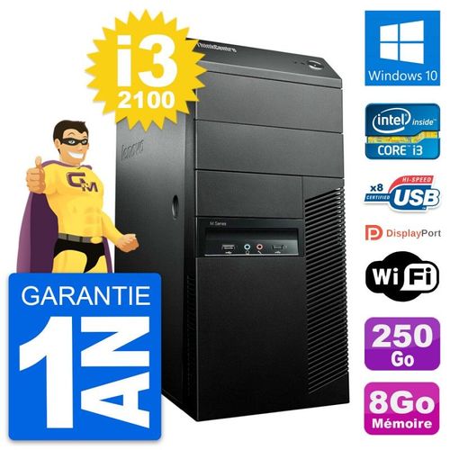 PC Tour Lenovo M91p Intel Core i3-2100 RAM 8Go Disque Dur 250Go Windows 10 Wifi