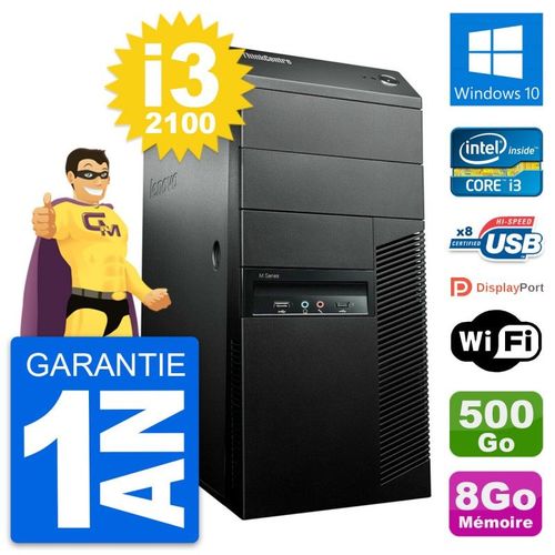 PC Tour Lenovo M91p Intel Core i3-2100 RAM 8Go Disque Dur 500Go Windows 10 Wifi