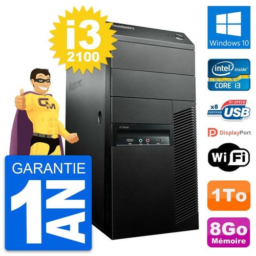PC Tour Lenovo ThinkCentre M91p Core i3-2100 RAM 8Go Disque 1To Windows 10 Wifi
