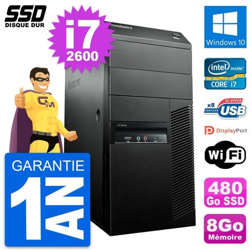 PC Tour Lenovo ThinkCentre M91p Core i7-2600 RAM 8Go SSD 480Go Windows 10 Wifi