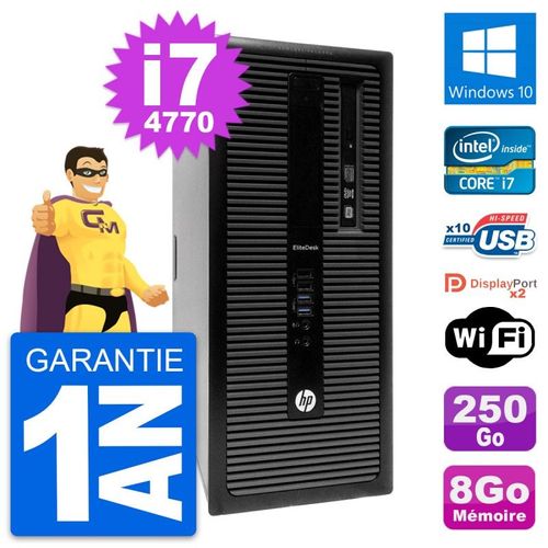 PC Tour HP EliteDesk 800 G1 Intel i7-4770 RAM 8Go Disque 250Go Windows 10 Wifi