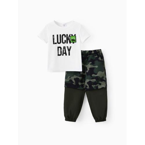 Tout-Petit , Enfant Fille 2pcs T-Shirt Imprimé Lettre Et Pantalon Cargo Amovible Camouflage Ensemble