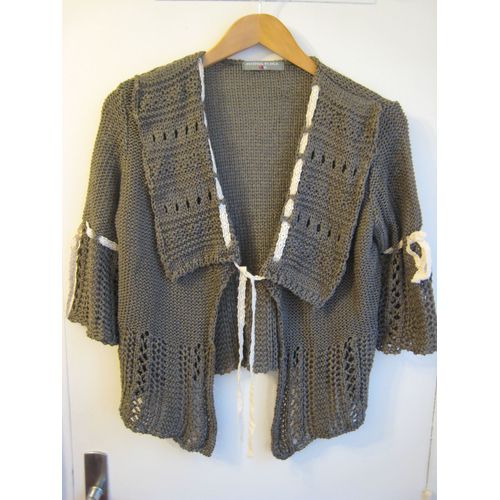 Gilet Stretch Ajouré Manches 3/4 Kaki Et Crème Com Neuf 42?