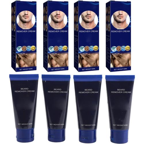 Crème D'épilation Pour Barbe, Creme Depilatoire Homme, 4 Pcs Facile À Utiliser 60 Ml Crème Dépilatoire Anti-Repousse Pour Hommes Pratique Pour Le Bain De Gym