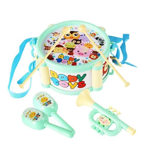 6 Pièces/Ensemble Bébé Tambour + Pilons + Trompette Bébé Enfants Jazz Tambour Instruments De Musique Kit De Bande Enfants Jouet Éducatif Cadeau Jouets Amusants