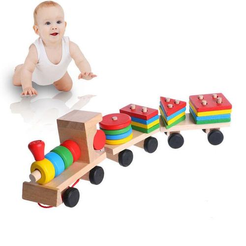 Vente Chaude 18 Enfants Bebe Jouets Educatifs En Bois Train Camion Ensemble Geometrique Blocs Merveilleux Cadeau Jouet Rakuten