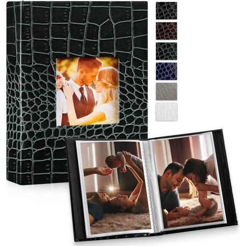 Album Photo 10x15 Mini Petit Format 50 Pochette 2 Paquets, Lin Cuir Grainé Crocodile Album pour Vertical Photos Vert